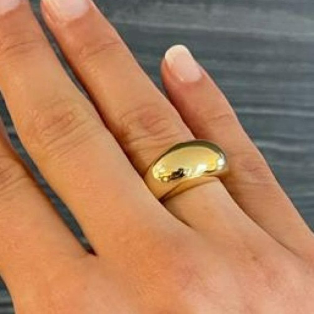 Size 9 Womens Gold Plated Retro‎ Smooth Surface Dome Unisex Finger Ring Jewelry